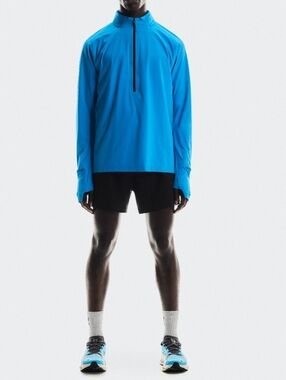 ON Trail Breaker Malibu Blue Mid Layer Running Long Sleeve W Hidden Hoodie XL